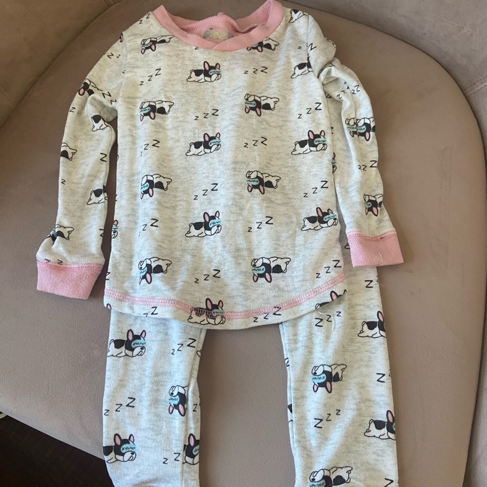 Sleep On It Soft Grey Pajama Set with Pink Trim and Puppy Print 3T